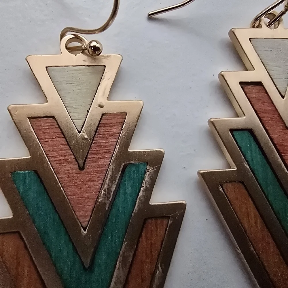 NEW Wood Arrow Teal Boho Dangle Earrings